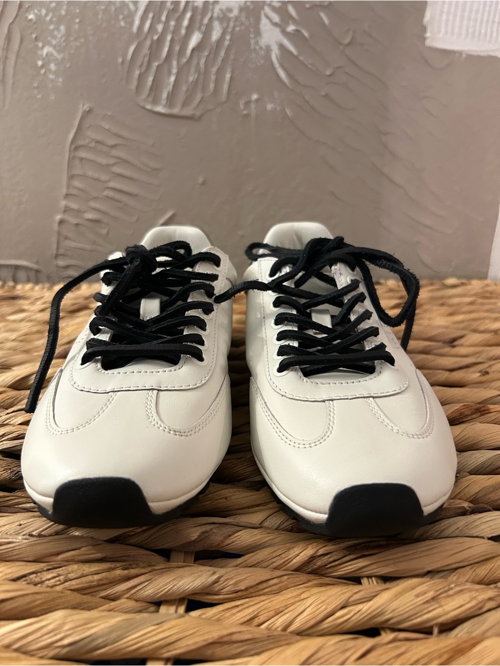 Tory Burch White Leather Sneakers with Black Accents - Picture 3 of 9